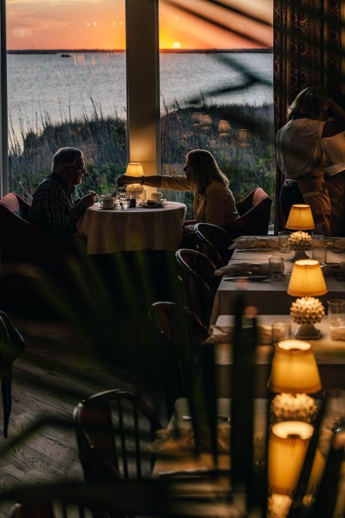 Two diners at sunset at Theodosia